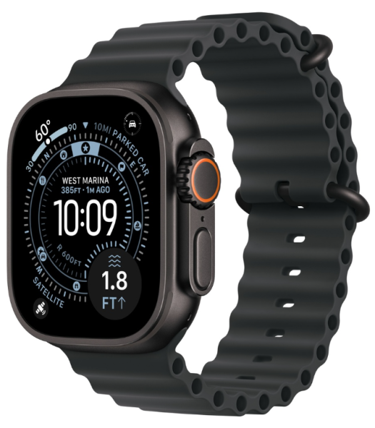 Apple Watch Ultra 3 (2025), 49 мм корпус из титана цвета «Black», ремешок Ocean Band цвета «Black»