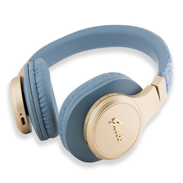 Беспроводные наушники Guess Bluetooth Headphones Sound PU 4G Script Metal Logo Blue, голубой