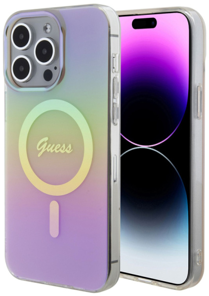 Чехол Guess PC/TPU Script printed logo Hard (MagSafe) для iPhone 15 Pro Max, цвет Розовый (GUHMP15XHITSP)