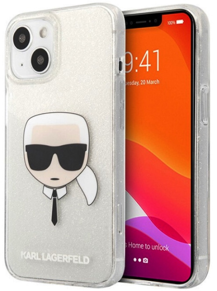 Чехол CG Mobile Karl Lagerfeld TPU Glitters Karl's head Hard для iPhone 13, цвет Серебристый (KLHCP13MKHTUGLS)