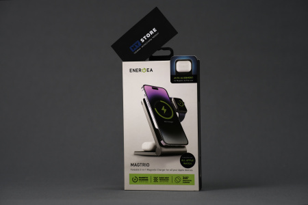 Беспроводная зарядка EnergEA MagTrio 3in1 magnetic wireless foldable charger 15W, серая