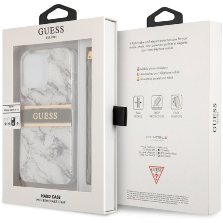 Чехол CG Mobile Guess PC/TPU Marble Hard + Nylon hand cord для iPhone 13 Pro, цвет Серый (GUHCP13LKMABGR)