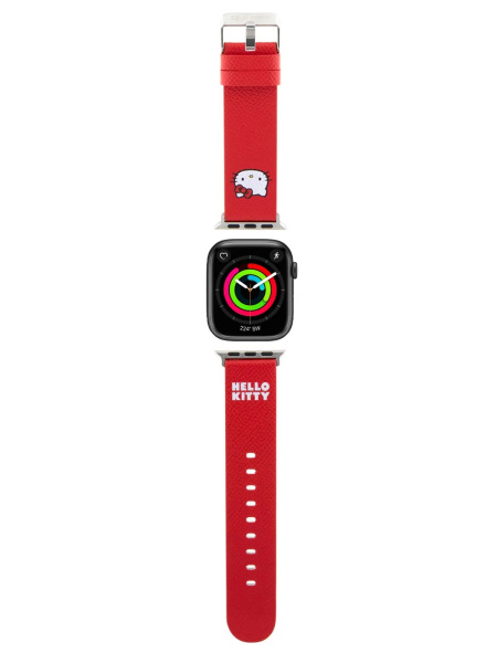 Ремешок Hello Kitty PU Grained leather 3D Rubber Kitty Head Red для Apple Watch 42/41/40 mm