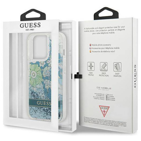 Чехол CG Mobile Guess Liquid Glitter Flower Hard для iPhone 13 Pro, цвет Зеленый (GUHCP13LLFLSN)