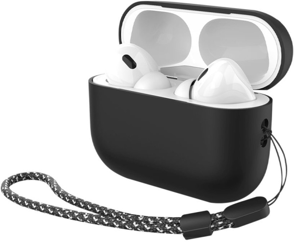 Силиконовый чехол c ремешком Deppa для AirPods Pro 2, Black (47340)