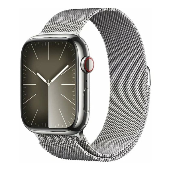 Apple Watch Series 9, 45 мм корпус из нержавеющей стали «Silver», ремешок Milanese Loop «Silver» (MRPJ3)