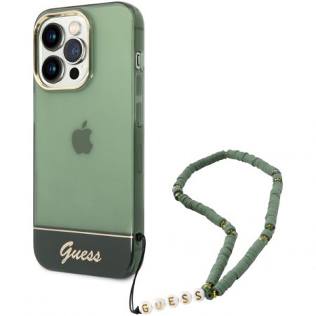 Чехол CG Mobile Guess PC/TPU Translucent w Electoplated camera Hard + Hand Strap для iPhone 14 Pro, цвет Зеленый (GUHCP14LHGCOHA)