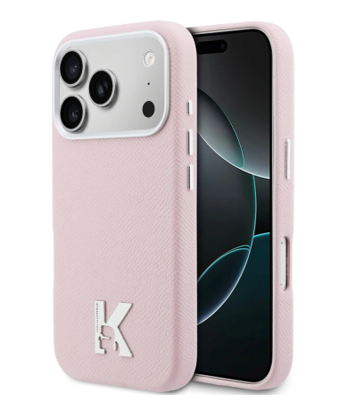 Чехол Lagerfeld PU Full Wrapped K HEAD Metal logo & Cam Hard Pink (MagSafe) для iPhone 17 Pro Max