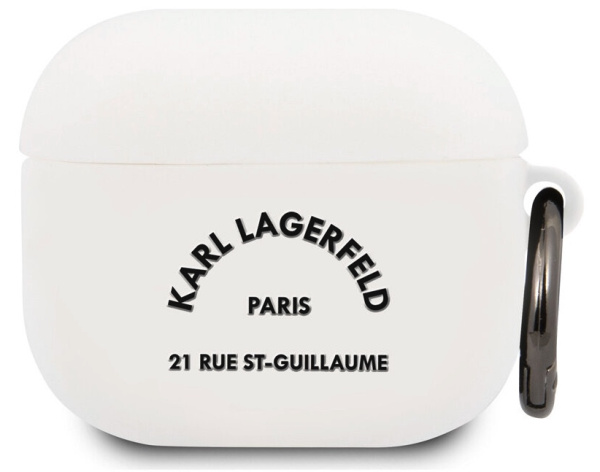 Чехол с карабином CG Mobile Karl Lagerfeld Silicone RSG logo with ring для AirPods Pro, цвет Белый/Черный (KLACAPSILRSGWH)