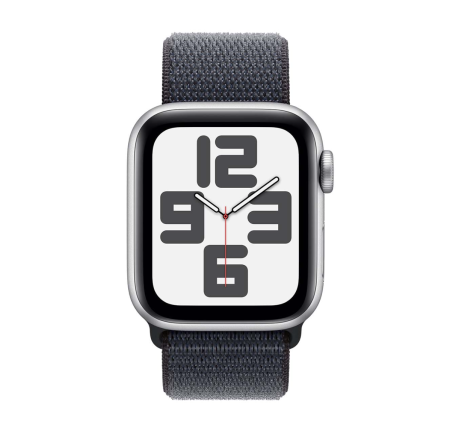 Apple Watch SE (2024), 40 мм корпус из алюминия цвета «Silver», ремешок Sport Loop цвета «Ink»