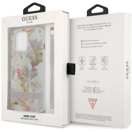 Чехол CG Mobile Guess PC/TPU Flower pattern Hard + Hand cord для iPhone 13 Pro Max, цвет Фиолетовый (GUHCP13XHFLSU)