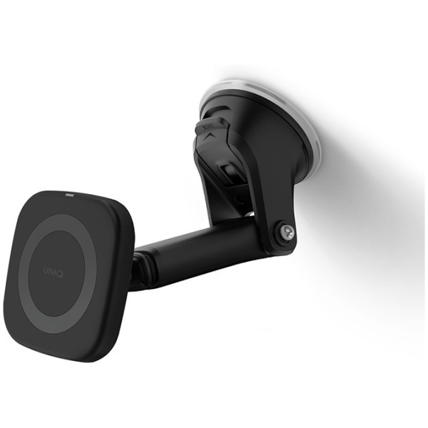 Магнитный держатель Uniq Magnea Magnetic wireless 15W с беспроводной зарядкой + АЗУ All-in-one, цвет Темно-серый (MAGCARKIT-DGREY)