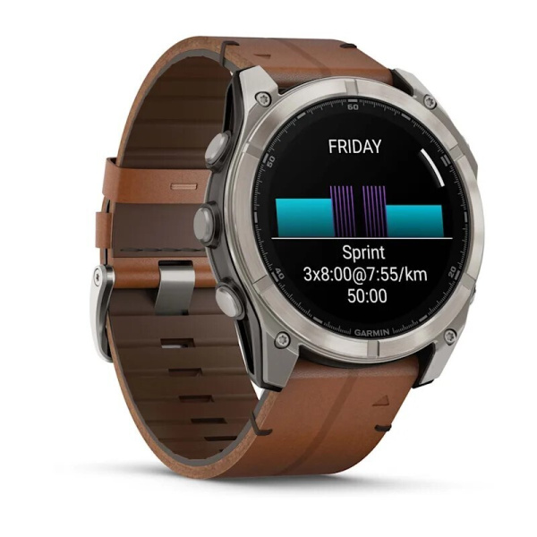 Смарт часы Garmin Fenix 8, 51 мм, AMOLED, Sapphire bare Titanium, black with chestnut leather band plus graphite silicone band