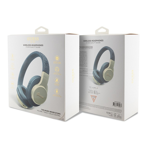 Беспроводные наушники Guess Bluetooth Headphones Sound PU 4G Script Metal Logo Blue, голубой