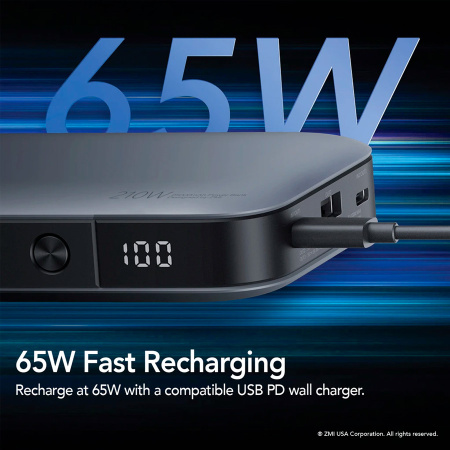 Внешний аккумулятор Power Bank ZMI PowerPack No. 20 25000 mAh 210W Type-C Quick Charge 3.0 PD 6A (QB826G) серый