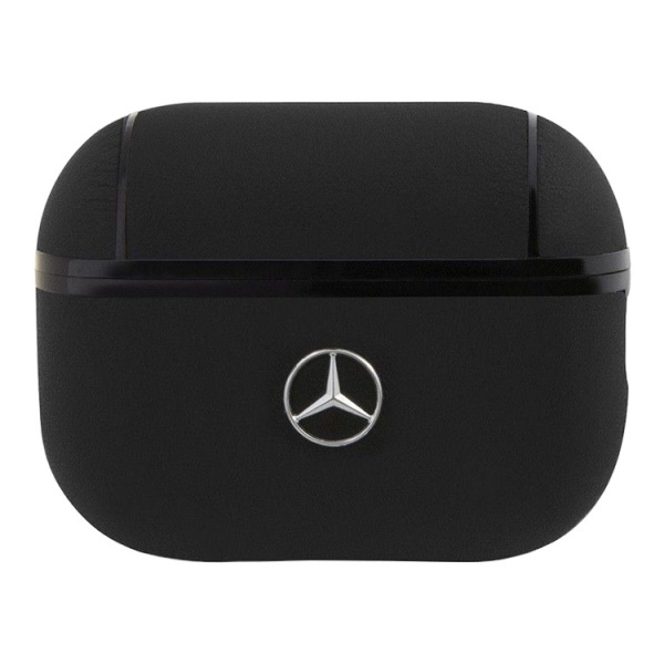 Чехол Mercedes Genuine leather with metal logo Black для Airpods Pro 2