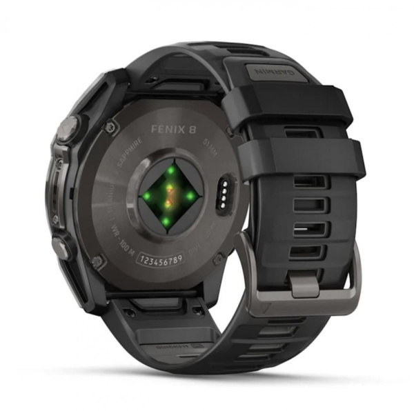 Смарт часы Garmin Fenix 8, 51 мм, AMOLED, Sapphire Carbon Gray DLC Titanium with Black/Pebble Gray Silicone