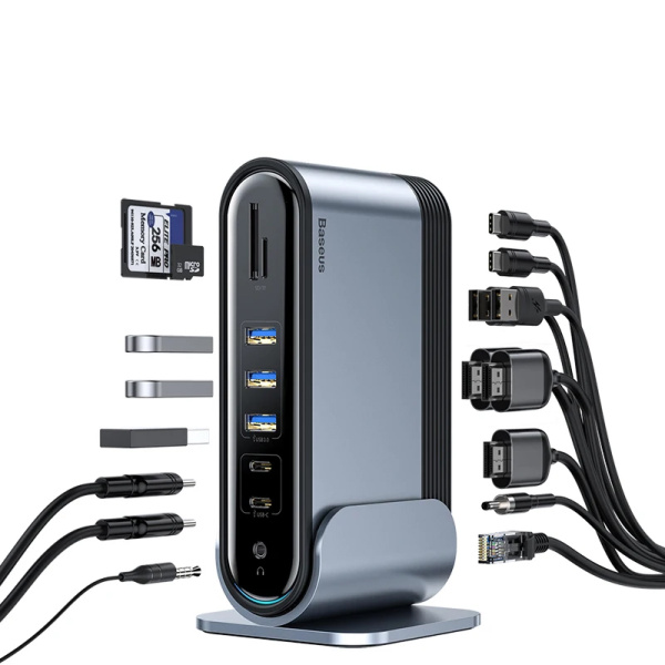 USB-концентратор Baseus Working Station Three-Screen Multifunctional Type-C HUB Adapter CN+EU+UK Dark Серый CAHUB-DG0G