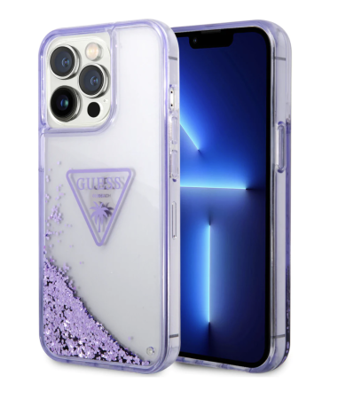 Чехол CG Mobile Guess Liquid Glitter Triangle logo Hard Translucent для iPhone 14 Pro, цвет фиолетовый (GUHCP14LLFCTPU)