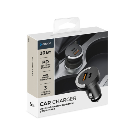 Автомобильное зарядное устройство Deppa USB Type-C + USB-A, QC3.0, Power Delivery, 30Вт, Ultra (11211)