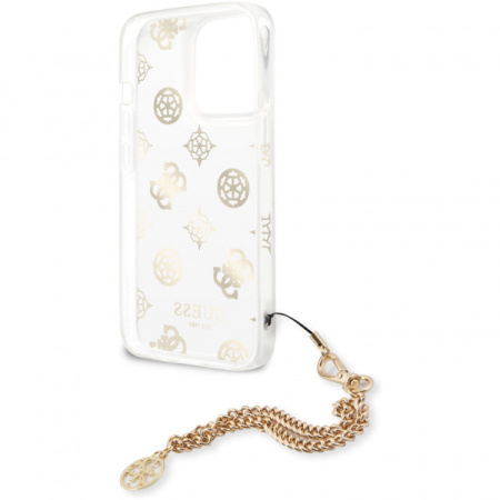 Чехол CG Mobile Guess PC/TPU Peony Hard + Gold hand chain для iPhone 13 Pro, цвет Прозрачный/Золотая цепь (GUHCP13LKSPEGO)