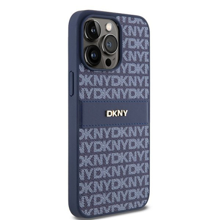 Чехол DKNY PU Repeat texture Tonal stripe Metal logo Hard Blue для iPhone 15 Pro Max, синий