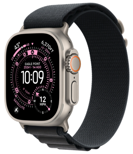 Apple Watch Ultra 3 (2025), 49 мм корпус из титана цвета «Natural», ремешок Alpine Loop, цвета «Black»