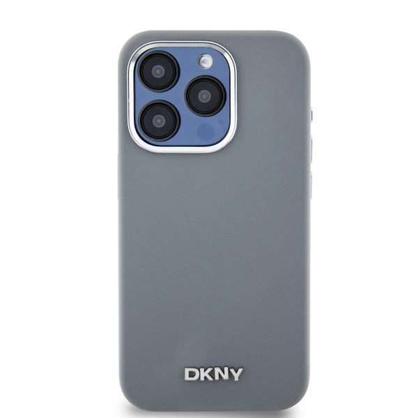 Чехол DKNY Liquid Silicone Metal logo and Camera frame Hard Grey (MagSafe) для iPhone 15 Pro, серый