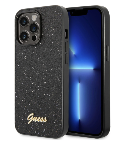 Чехол CG Mobile Guess  PC/TPU Glitter flakes w Metal logo Hard для iPhone 14 Pro, цвет чёрный (GUHCP14LHGGSHK)