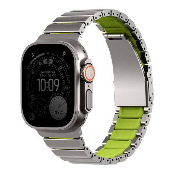Ремешок Uniq Strova Flex Steel Band Titanium Silver/Lime для Apple Watch 49/46/45/44 mm Green