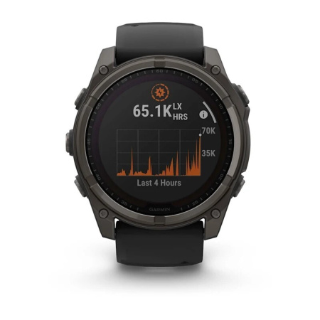 Смарт часы Garmin Fenix 8, 51 мм, Solar, Sapphire Carbon Gray DLC Titanium with Black/Pebble Gray Silicone