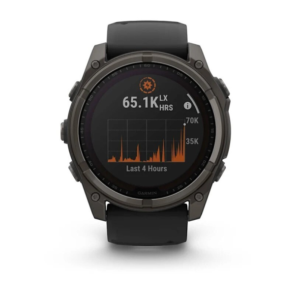 Смарт часы Garmin Fenix 8, 51 мм, Solar, Sapphire Carbon Gray DLC Titanium with Black/Pebble Gray Silicone