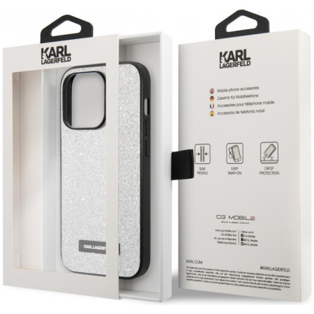 Чехол CG Mobile Karl Lagerfeld Solid glitter Plaque logo Hard для iPhone 14 Pro, цвет серебристый