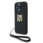 Чехол DKNY PU Stack metal logo Hard + Hand strap Black для iPhone 15 Pro, чёрный