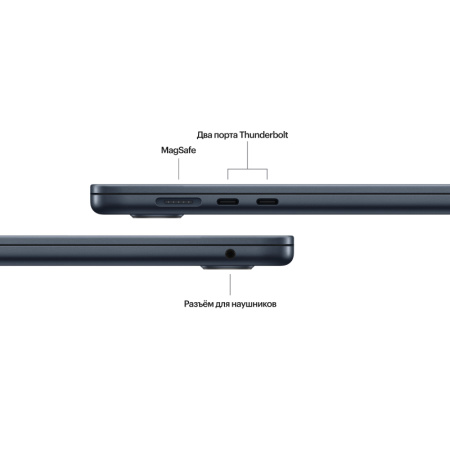 Ноутбук Apple MacBook Air 15" (M3, 8C CPU/10C GPU, 2024), 16 ГБ, 512 ГБ SSD, «полуночный черный» (MXD43)