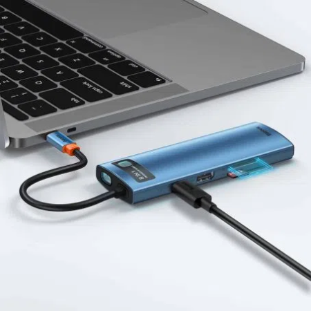 Хаб Baseus Metal Gleam Series 8-in-1 Multifunctional Type-C HUB Docking Station 30Hz Version, Синий (WKWG000103)
