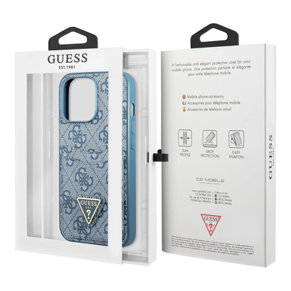 Чехол CG Mobile Guess PU 4G Double cardslot Metal triangle logo Hard для iPhone 13 Pro, цвет голубой (GUHCP13LP4TPB)