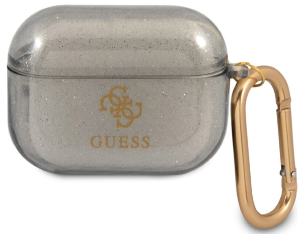 Чехол с карабином CG Mobile Guess TPU Transparent Glitter 4G для AirPods 3, цвет Черный (GUA3UCG4GK)