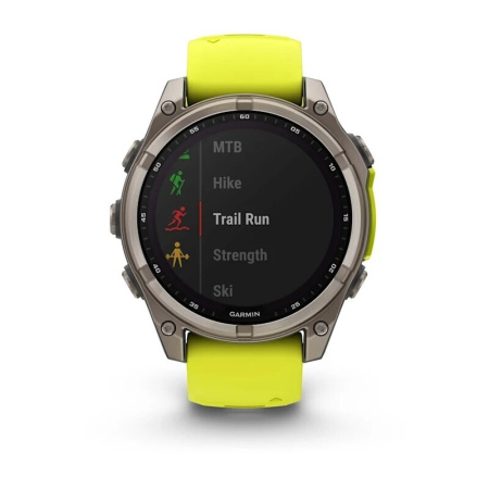 Смарт часы Garmin Fenix 8, 47 мм, Solar, Sapphire Titanium with AMP yellow/graphite silicone band